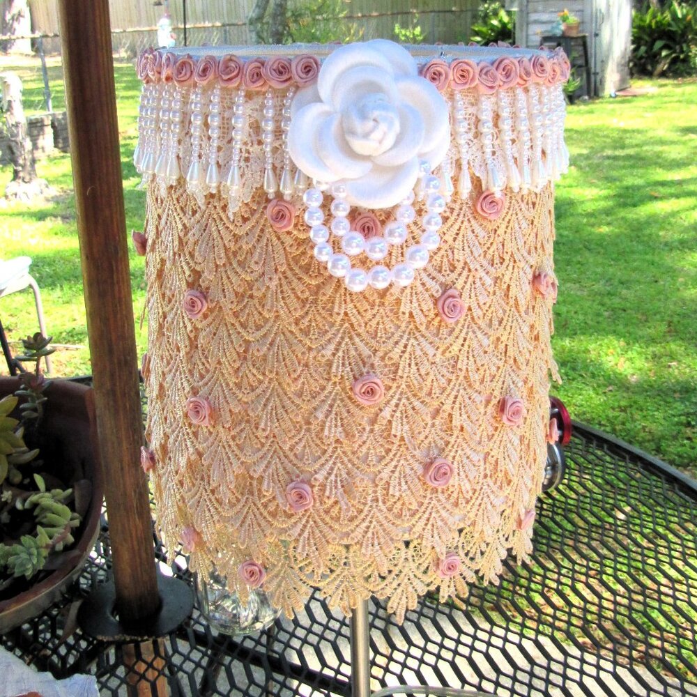 SHABBY CHIC LAMP SHADE BOUDOIR LAMP SHADE PEACH